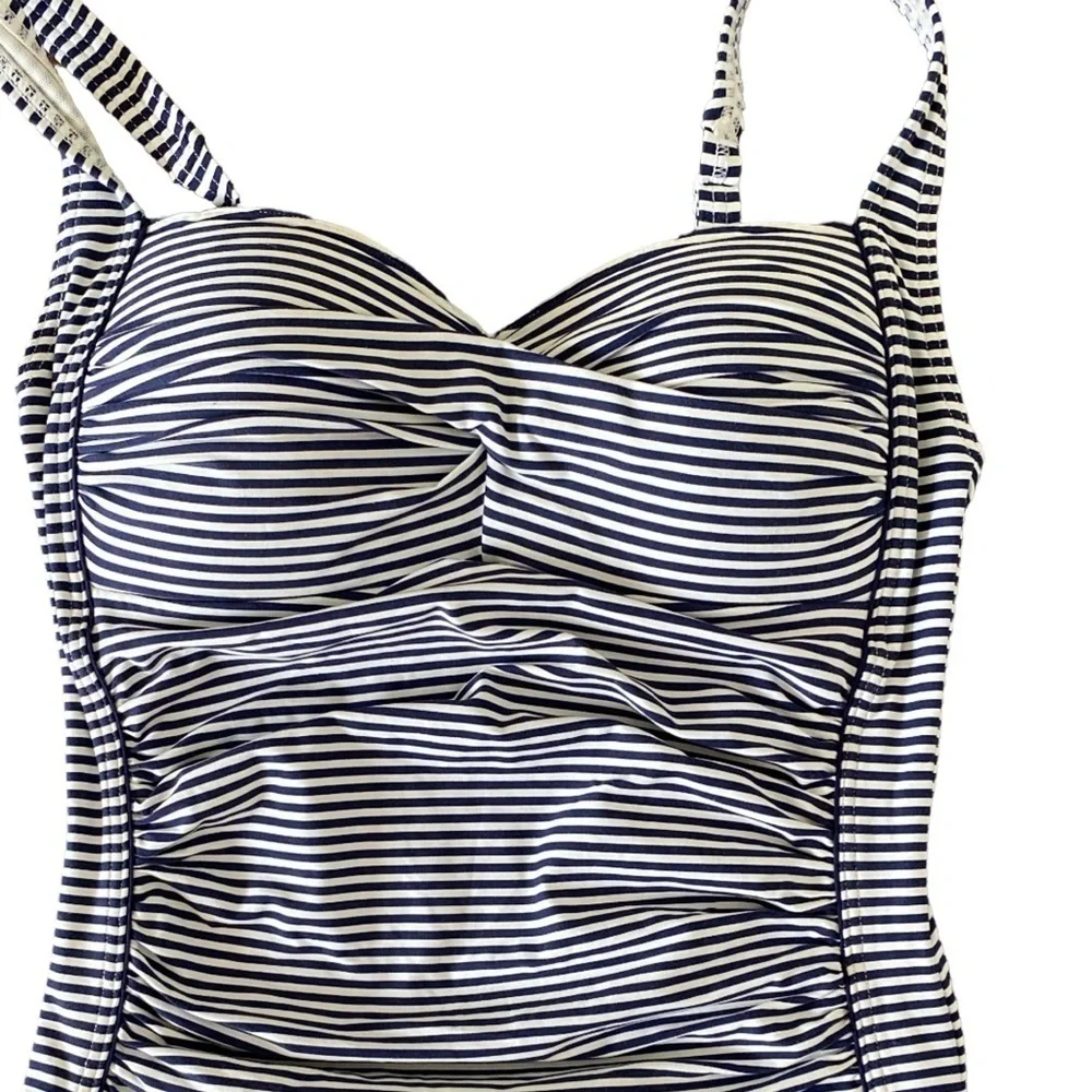 Nip tuck Swimsuit - 6 navy white striped , polyester spandex